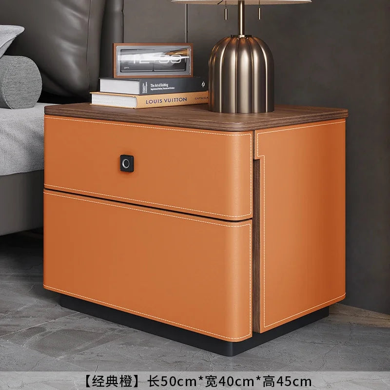 X5-14 saddle leather bedside table safe integrated household bedroom chest jewelry with fingerprint lock storage cabinet