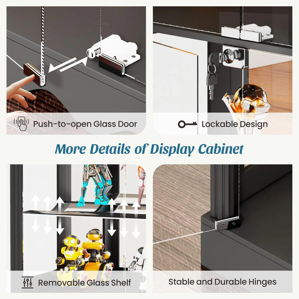 Display Cabinet with Glass Doors, 71'' Tall Curio Cabinet with RGB Lights for Collectibles, LED Display Case with, Customized