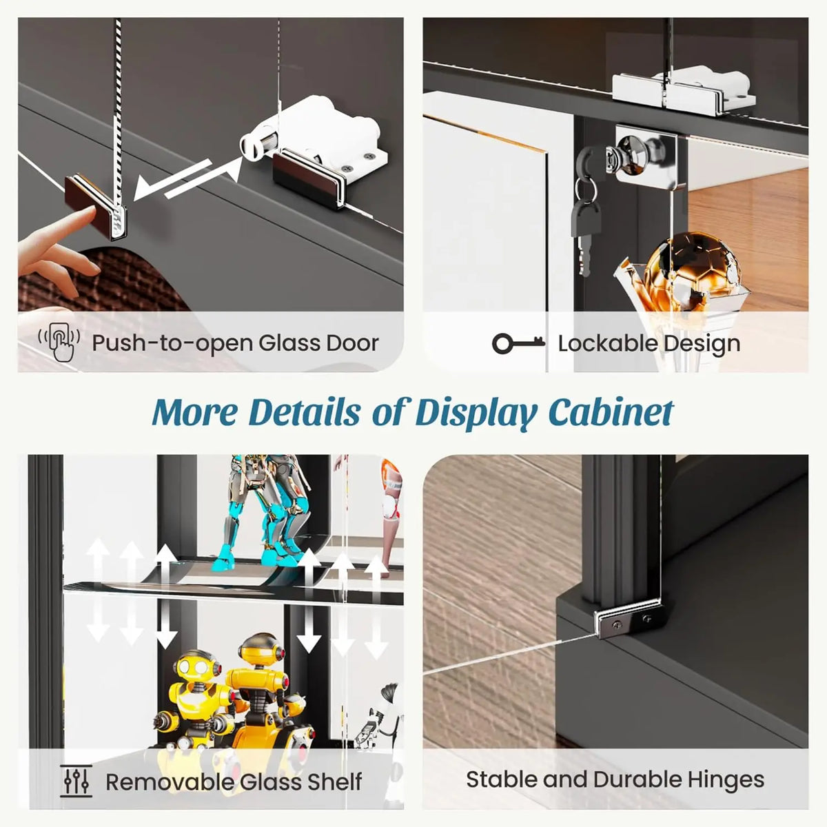 Display Cabinet with Glass Doors, 71'' Tall Curio Cabinet with RGB Lights for Collectibles, LED Display Case with, Customized