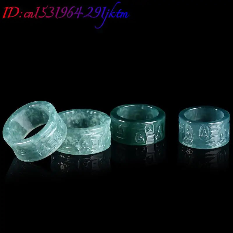 Natural Burmese Jadeite Buddha Ring Luxury Gemstone Designer Jewelry Fashion Charm Amulet Carved Real Jade Gifts for Women