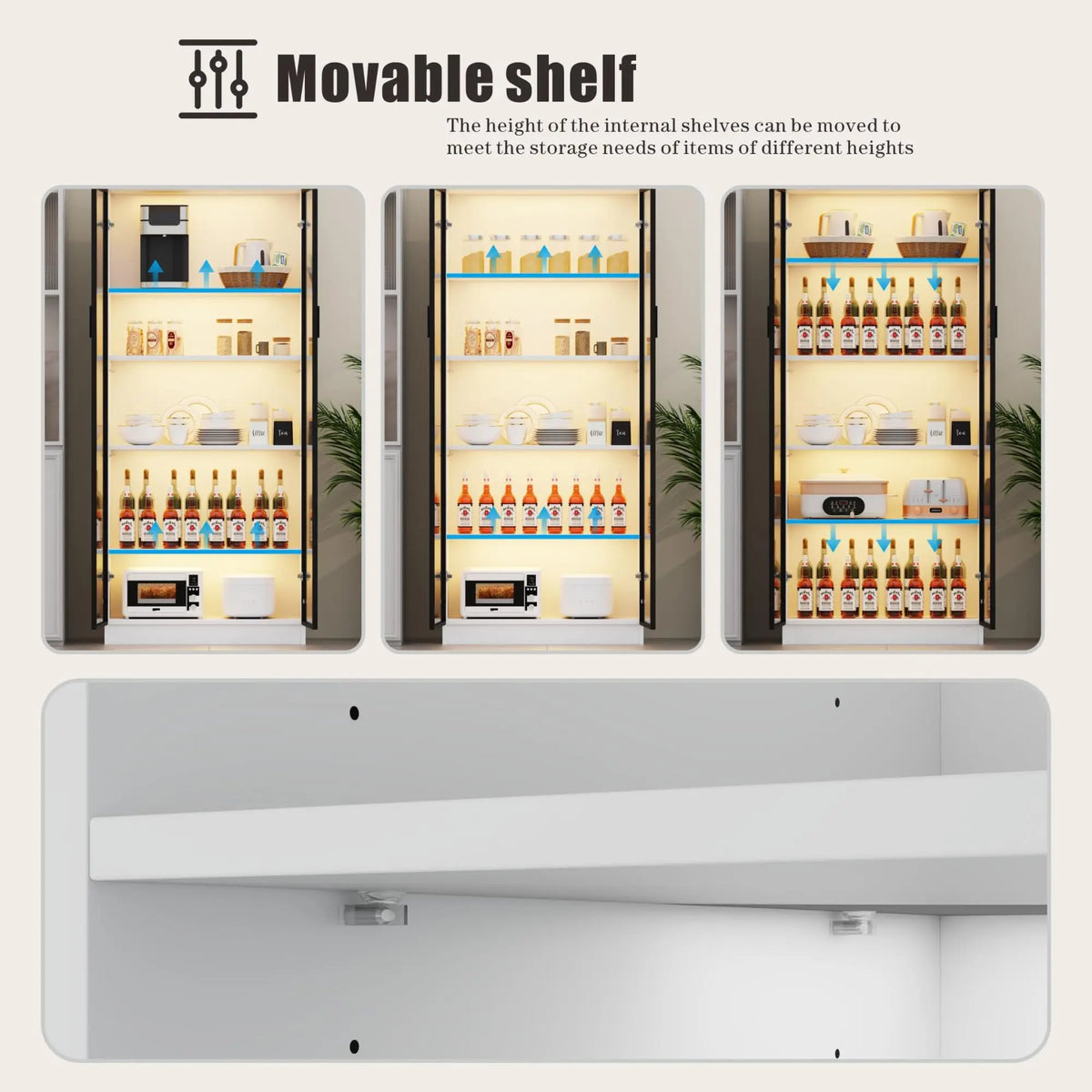 65 Inch Tall Display Cabinet With Glass Doors LED Lighting Adjustable Shelves 5 Tier Bookcase For Living Room Bedroom Office