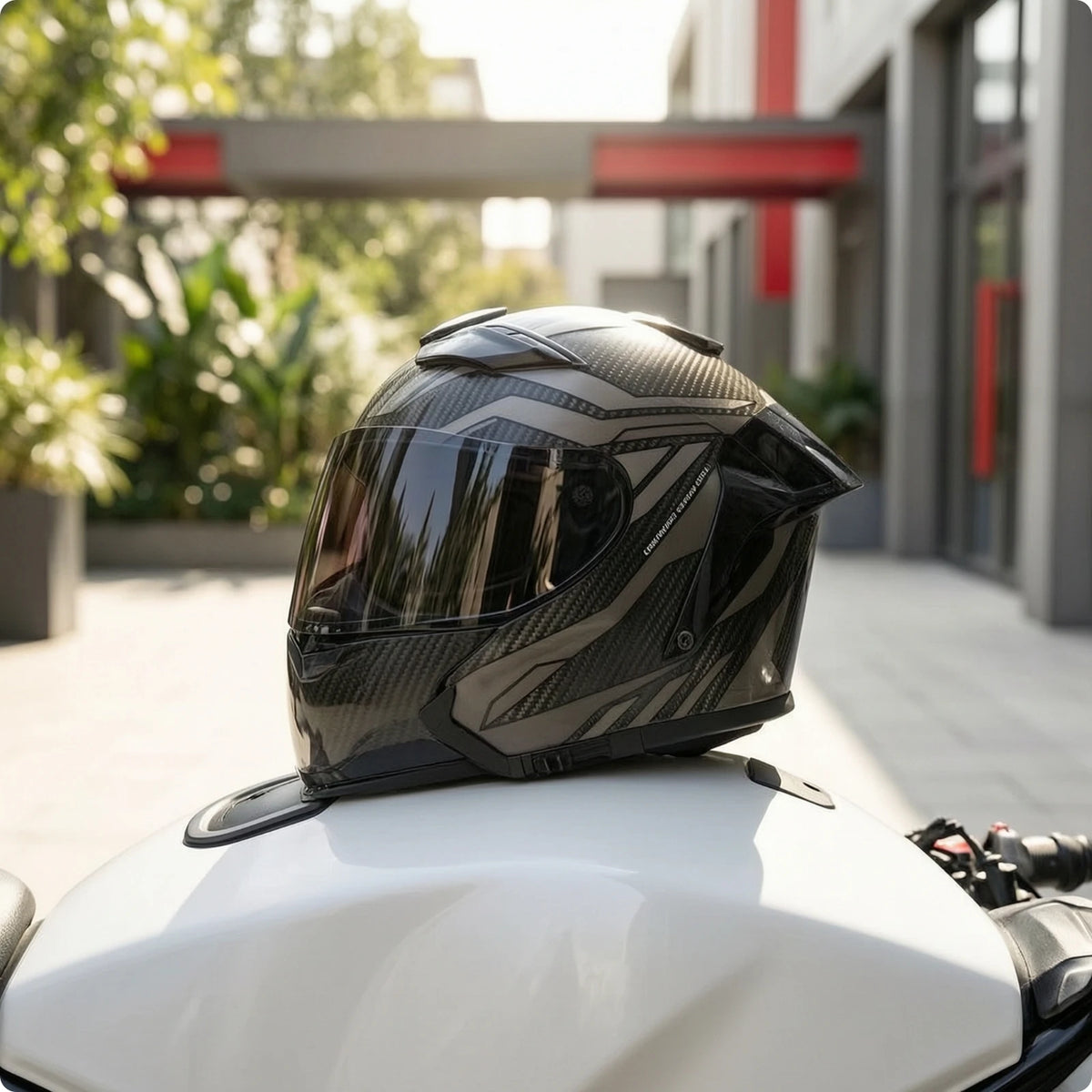 Helmet with Dual Visor Aerodynamic Carbon Fiber Helmet Ventilated Blocking for Motorcyclists, Motorcycle Riding