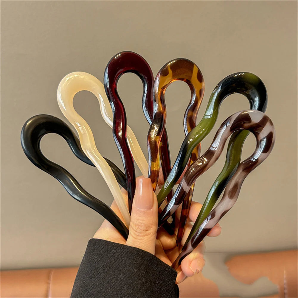 U-Shaped Hair Fork Fashion Tortoiseshell Acetate Acrylic Hairpin Geometric Headwear Hair Sticks Women Girls Hair Accessories