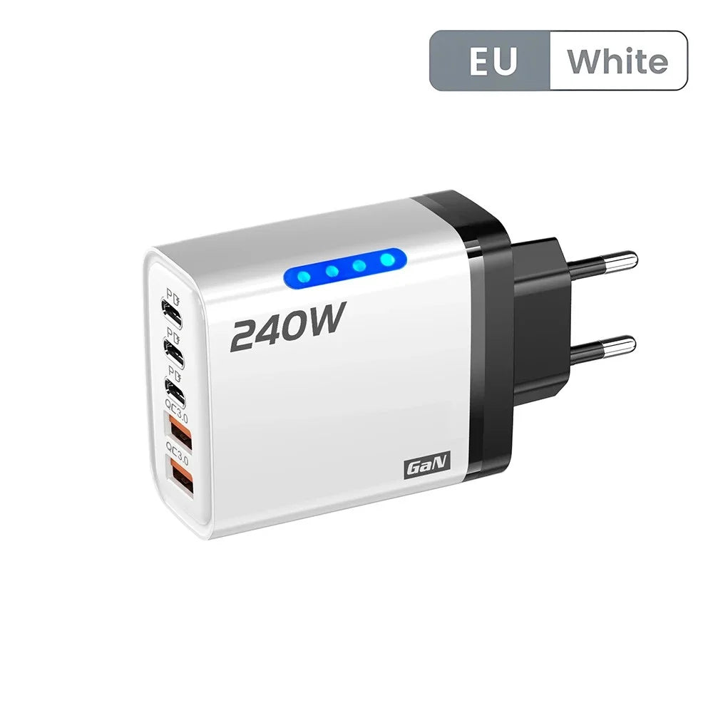 240W GaN 5-Port Fast Charger (3 USB-C + 2 USB-A)