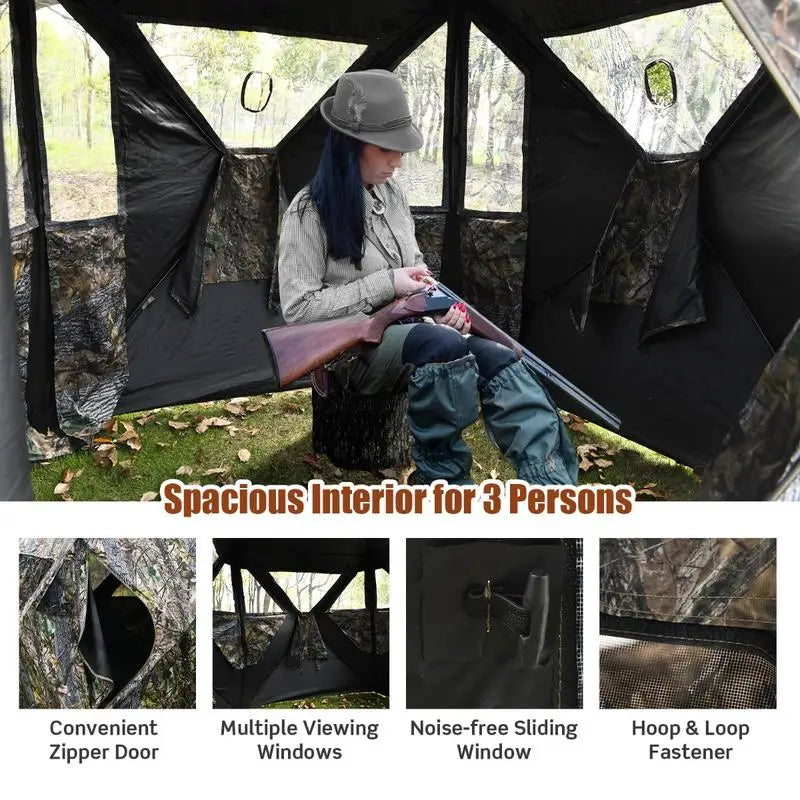 3 Person Portable Pop-Up Ground Hunting Blind with Tie-downs