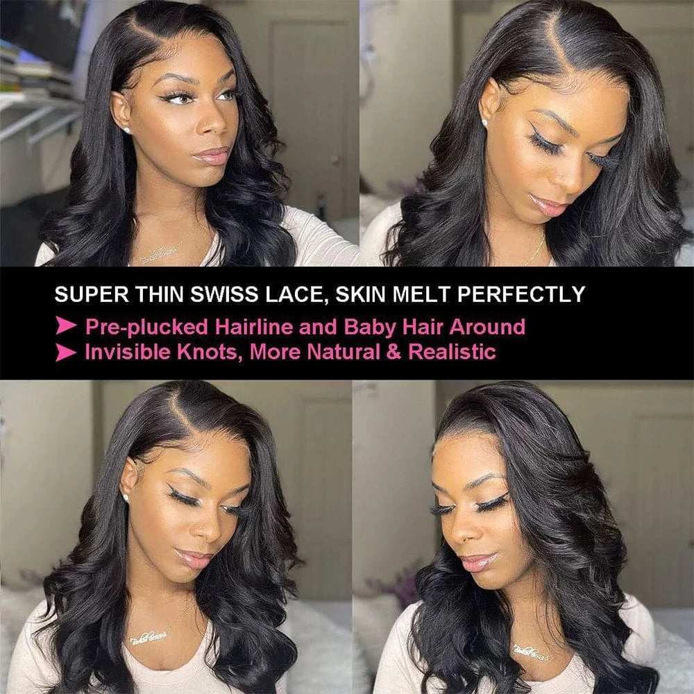 Natural Black Body Wave Human Hair Lace Front Wig