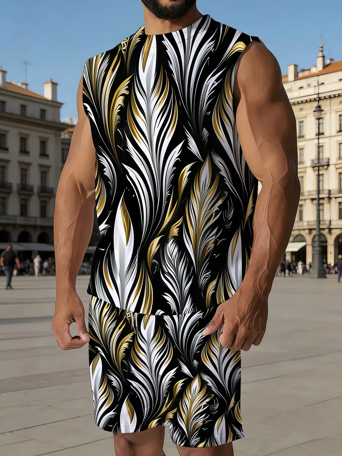 Men's Solid Color Tank Top and Shorts Set Comfortable Polyester Lounge Set Casual Streetwear True to Size