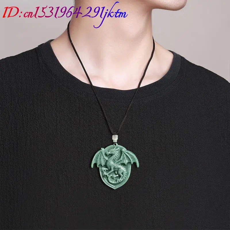 Carved Jadeite Dragon Pendant Necklace