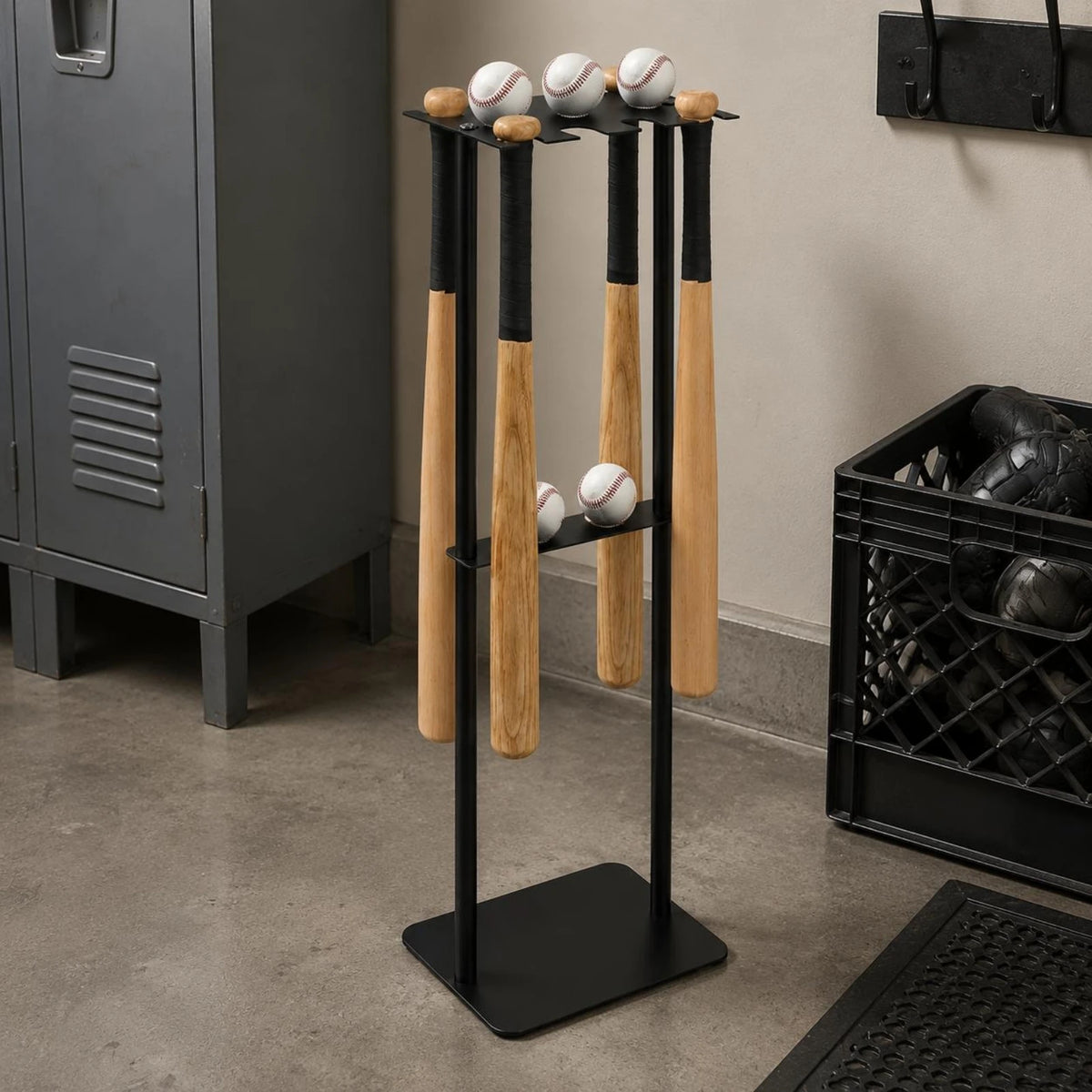 Metal Baseball Display Rack Mobile Baseball Club Storage Rack Floor Club Holder Free Standing Space Saving for Home Gym