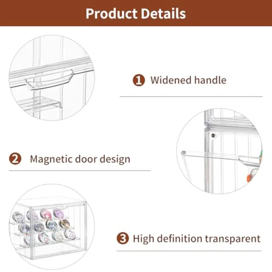 Clear Acrylic Display Case Upgrade 4 Tier Figure Display Case with 3 Movable Dividers Stackable Display Box Showcase with Magne