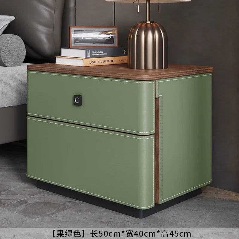 X5-14 saddle leather bedside table safe integrated household bedroom chest jewelry with fingerprint lock storage cabinet