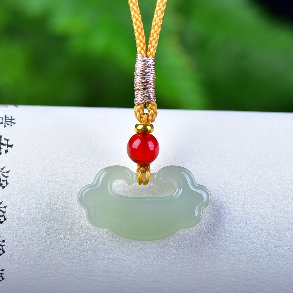 25mm China Nephrite Stone Certified Jade Cloud Lock Pendant Necklace Women Fine Jewelry Natural Hetian Jade Lucky Charm Amulet