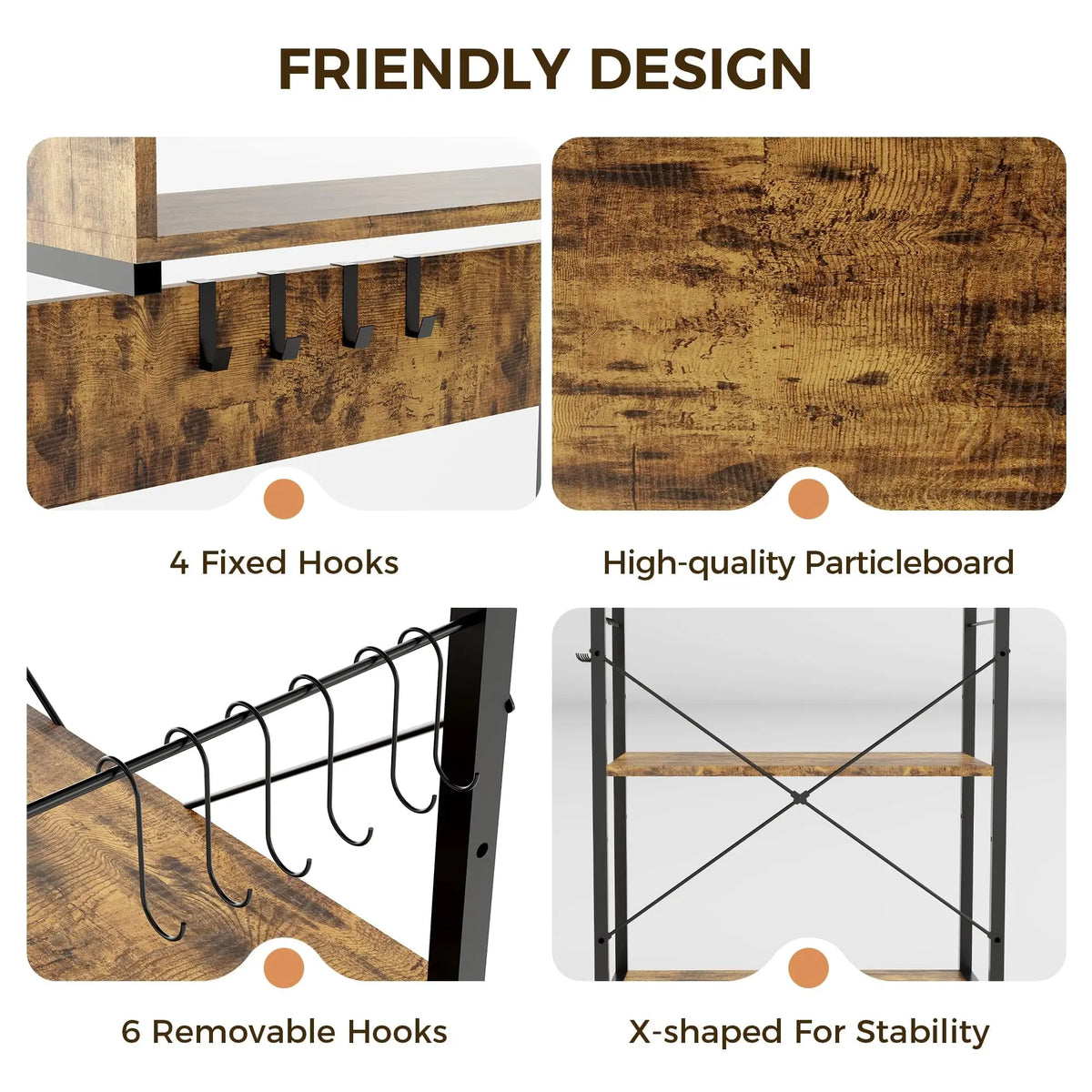 Baker's Rack For Kitchen With Outlet, 6-Tier Microwave Stand With Adjustable Shelves, 10 Hooks, Coffee Bar Storage
