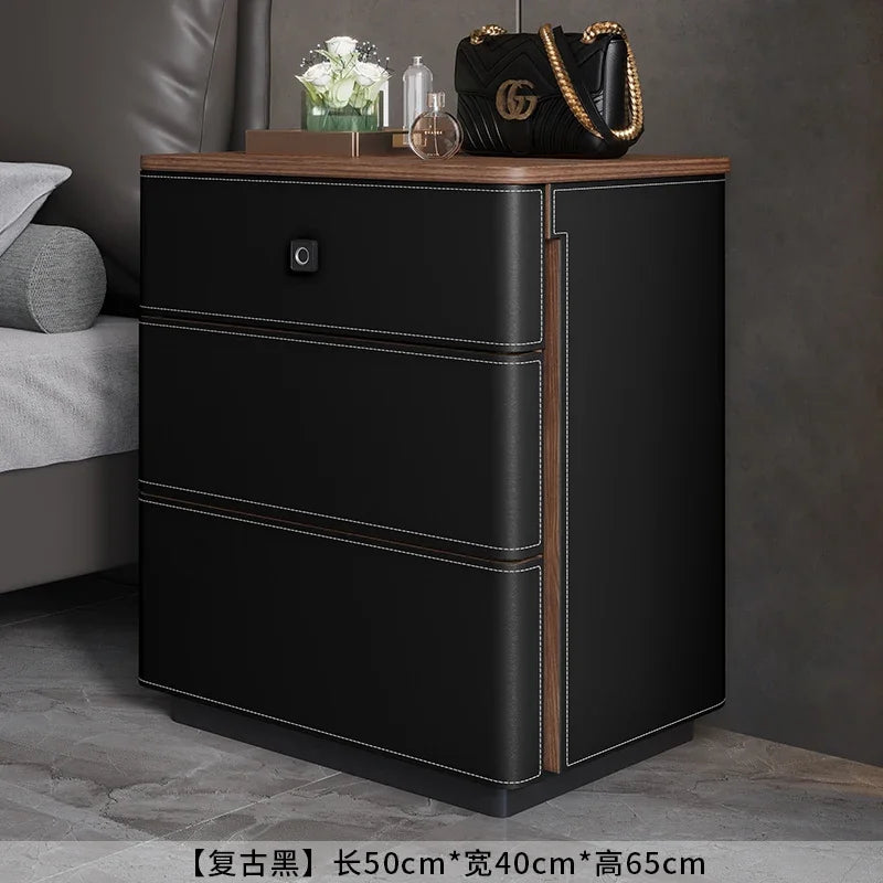 X5-14 saddle leather bedside table safe integrated household bedroom chest jewelry with fingerprint lock storage cabinet