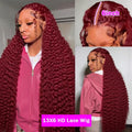 36 38 Inch Burgundy 13x6 hd Lace Frontal Wig Water Wave Curly 13x4 Red Remy Human Hair Brazilian 99J Colored Hair Wigs for Women
