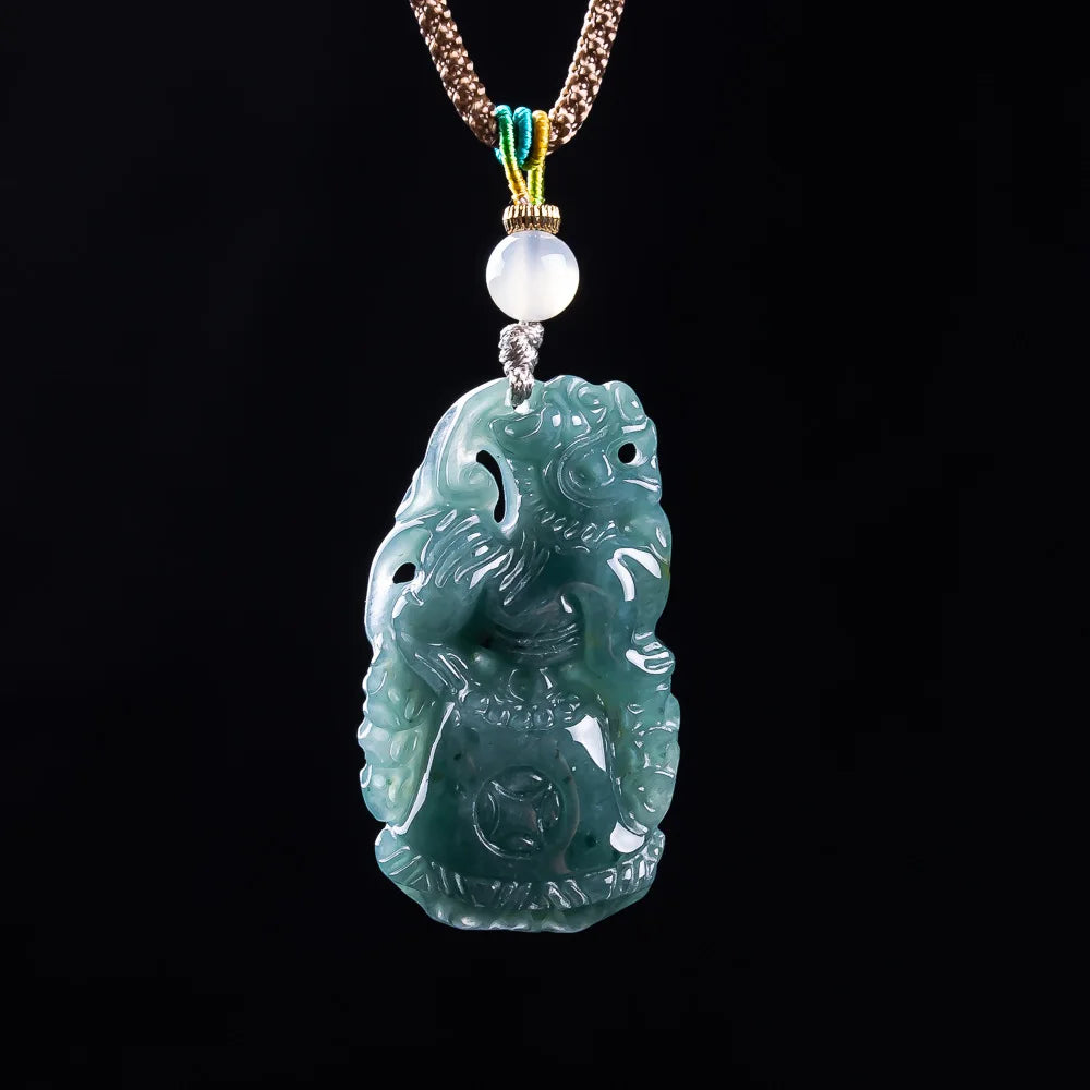 Burmese Jadeite Pixiu Pendant Designer Gemstone Talismans Real Jade Accessories Necklace Fashion Vintage Gifts for Women