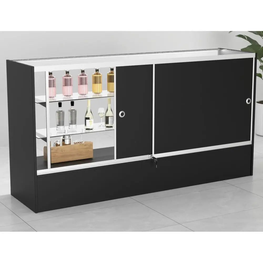 Full Vision Display Cabinet 72 Glass Showcase with LED Light, Adjustable Shelves, Locking Sliding Doors Retail Display Counter