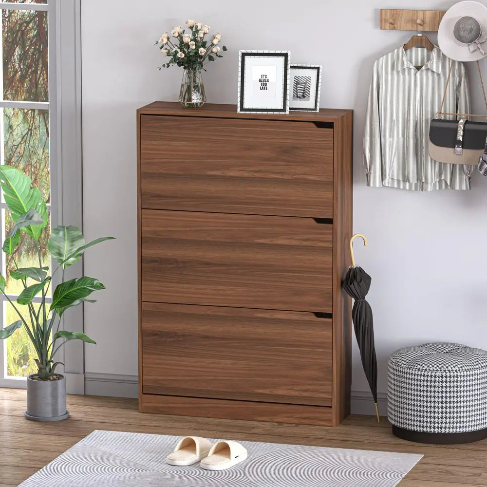 Shoe Cabinet with 3 Flip Drawers, Slim Narrow Shoe Storage Cabinet, Freestanding Shoe Organizer with Adjustable amp Removable S