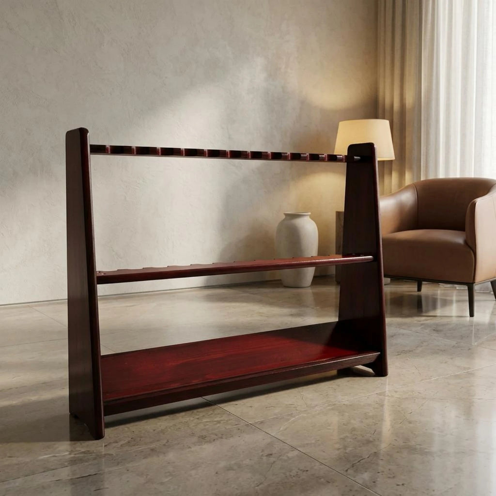 Floor-Standing Cue Rack Freestanding Wood Cue Rack Pool Stick Holder Rounded Corners Game Room Storage Trapezoid Profile