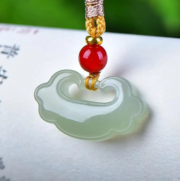 25mm China Nephrite Stone Certified Jade Cloud Lock Pendant Necklace Women Fine Jewelry Natural Hetian Jade Lucky Charm Amulet