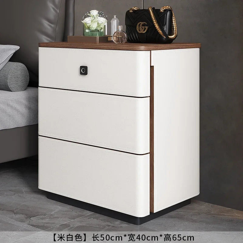 X5-14 saddle leather bedside table safe integrated household bedroom chest jewelry with fingerprint lock storage cabinet