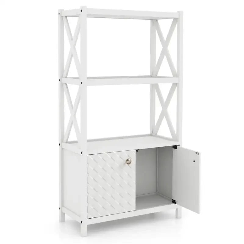Bathroom Storage Cabinet with Open Shelves and Double Doors-White