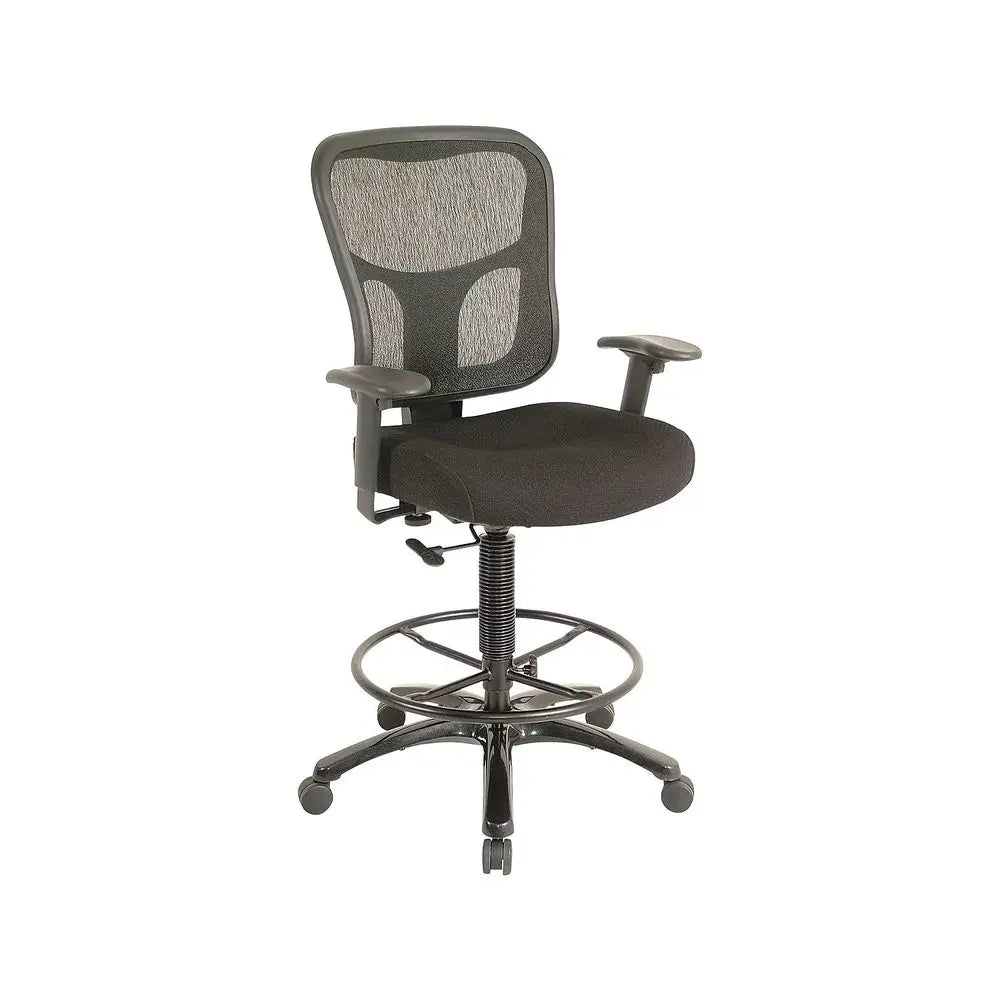 TP8200 Fabric Drafting Stool with Backrest and Footrest with Lumbar Support, Black