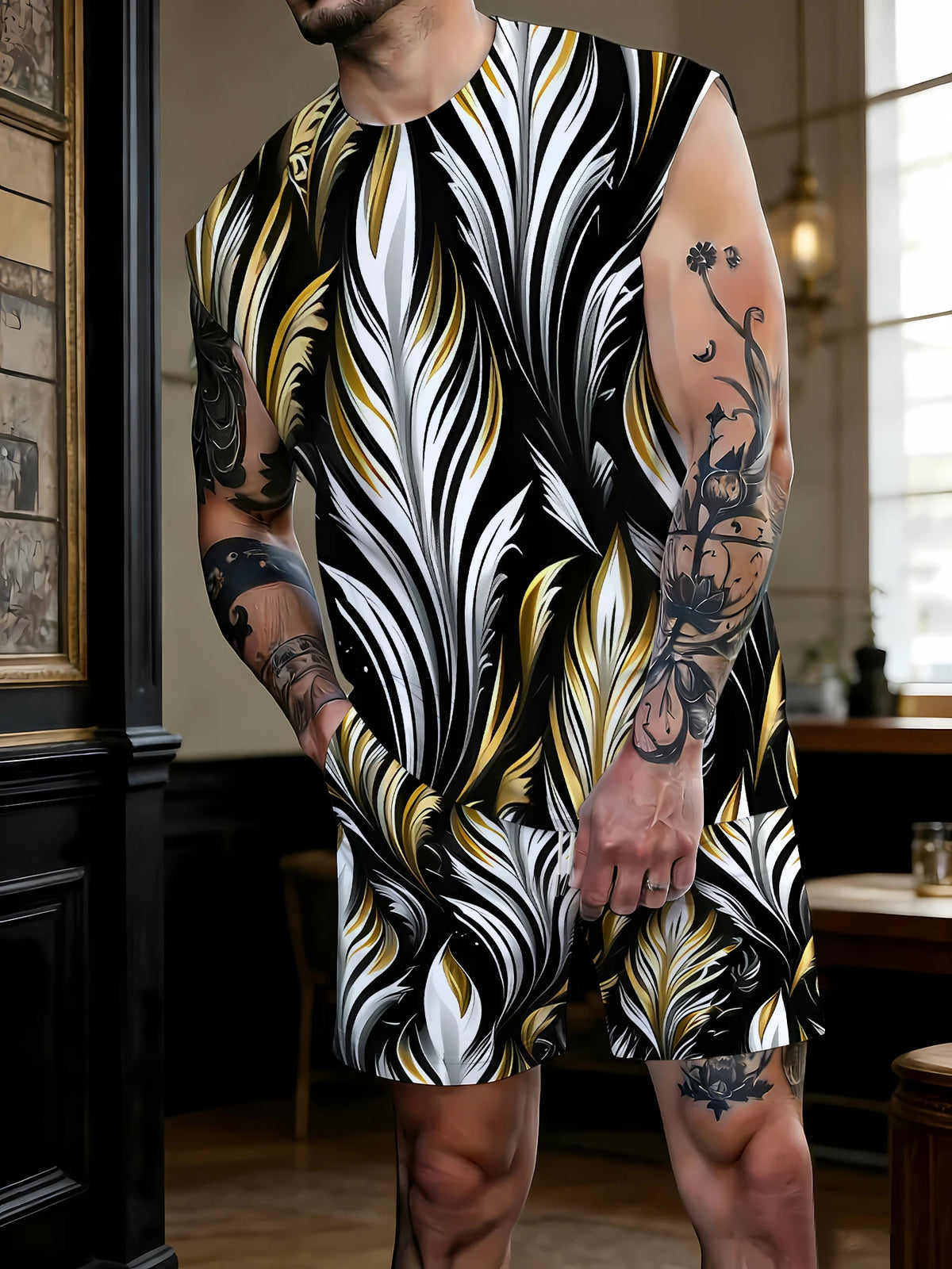 Men's Solid Color Tank Top and Shorts Set Comfortable Polyester Lounge Set Casual Streetwear True to Size