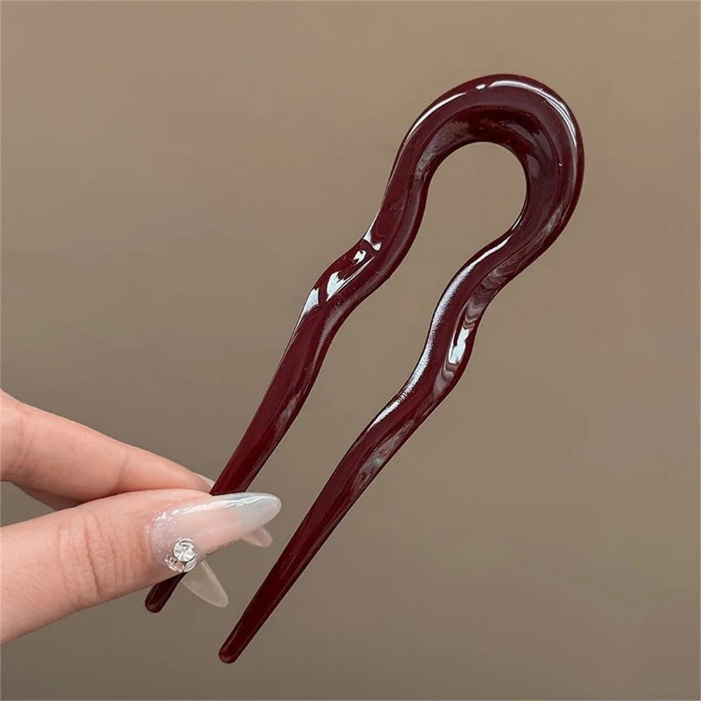 U-Shaped Hair Fork Fashion Tortoiseshell Acetate Acrylic Hairpin Geometric Headwear Hair Sticks Women Girls Hair Accessories
