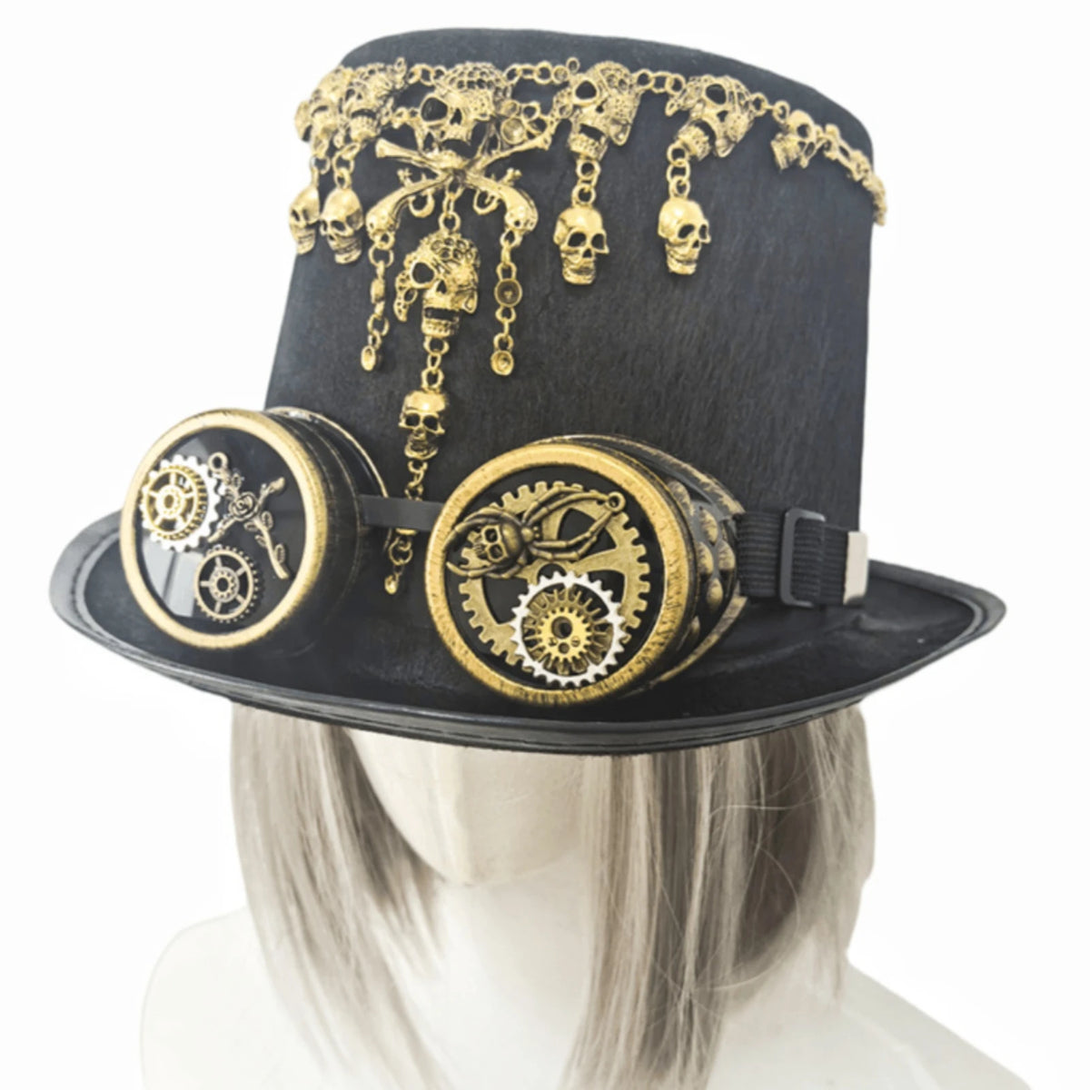 Gothic Steampunk Hat Gold-Toned Steampunk Top Hat Headwear Tall Crown