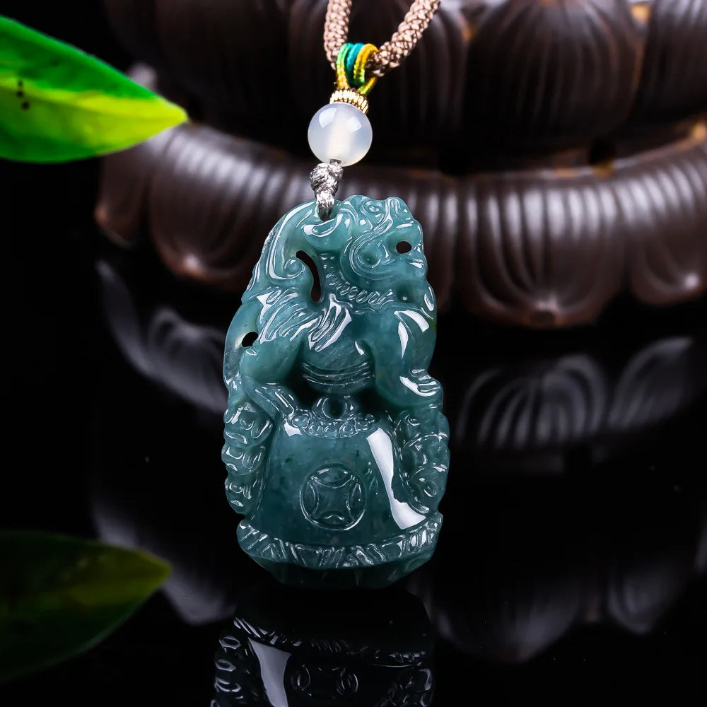 Burmese Jadeite Pixiu Pendant Designer Gemstone Talismans Real Jade Accessories Necklace Fashion Vintage Gifts for Women