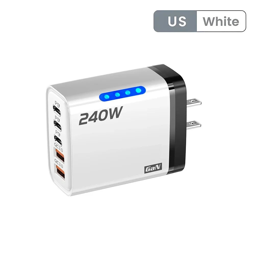 240W GaN 5-Port Fast Charger (3 USB-C + 2 USB-A)