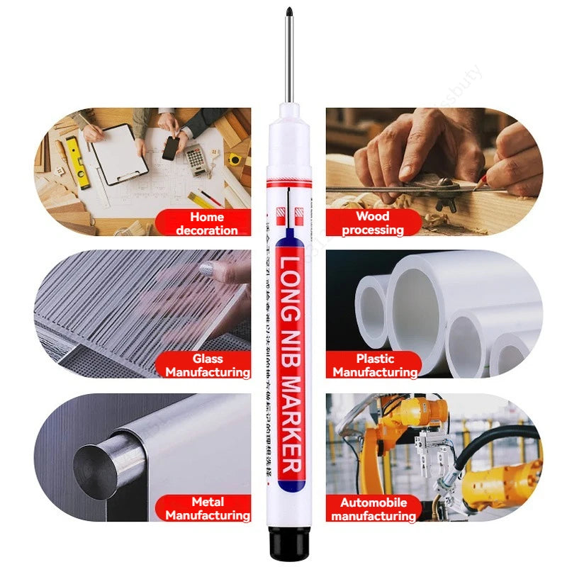 4Pcs/Set 20mm Deep Hole Long Nib Head Markers For Metal Perforating Pen Waterproof Bathroom Woodworking Decoration Multi-Purpose