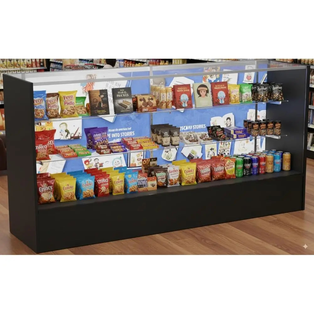 Full Vision Display Cabinet 72 Glass Showcase with LED Light, Adjustable Shelves, Locking Sliding Doors Retail Display Counter