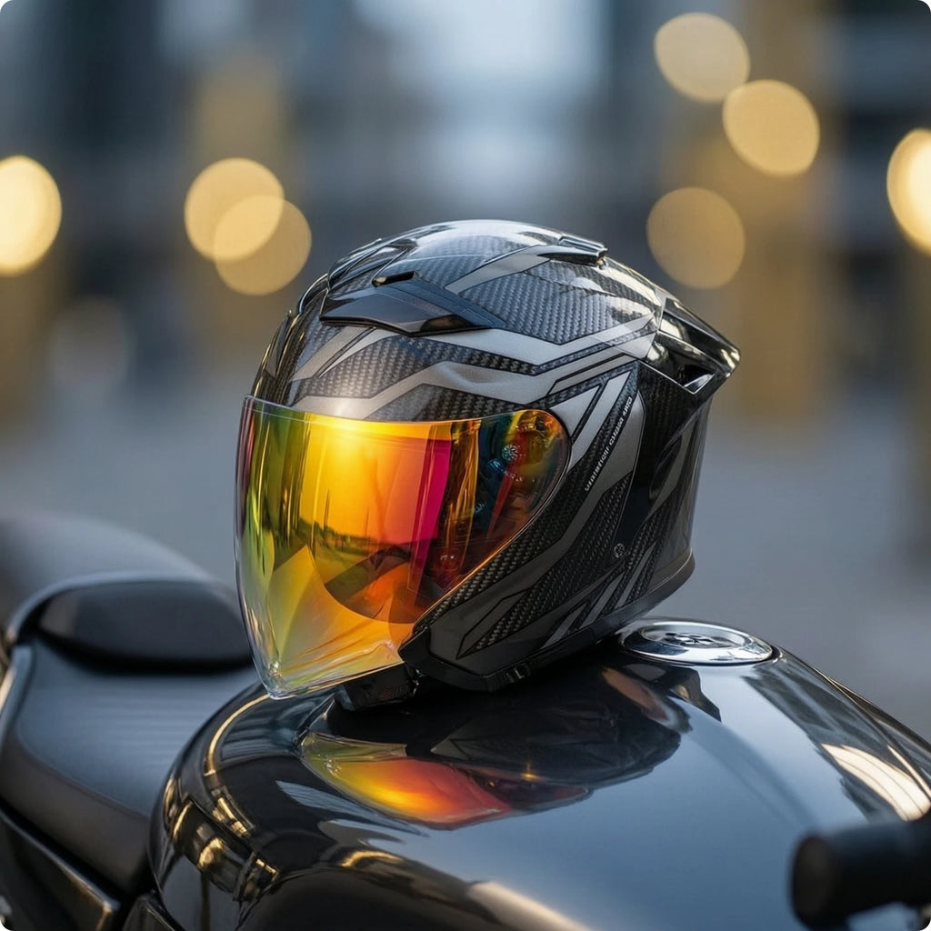 Helmet with Dual Visor Aerodynamic Carbon Fiber Helmet Ventilated Blocking for Motorcyclists, Motorcycle Riding