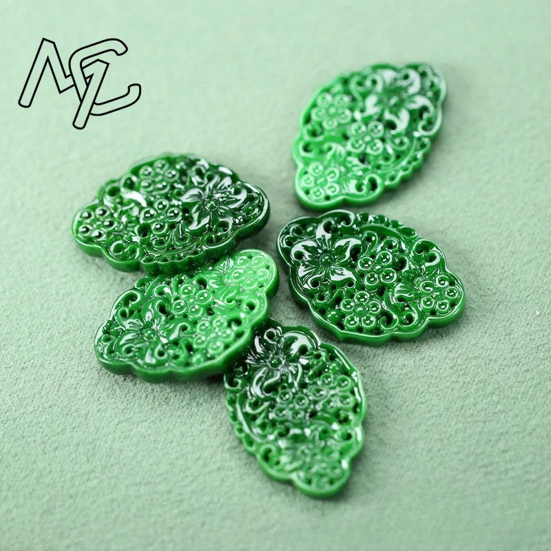 2pcs DIY Natural Dry Green Emerald Hollow Out Lucky Accessories Pendant Earrings Jewelry Luxury Best Selling Gifts for Women Men