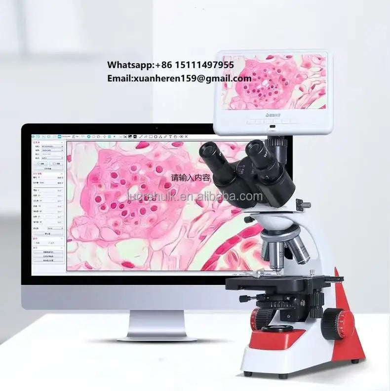 Professional Grade Binocular Microscope HD 195 Objective Medical Laboratory 10.5 Inch 4k Display Connected to Computer HDMI