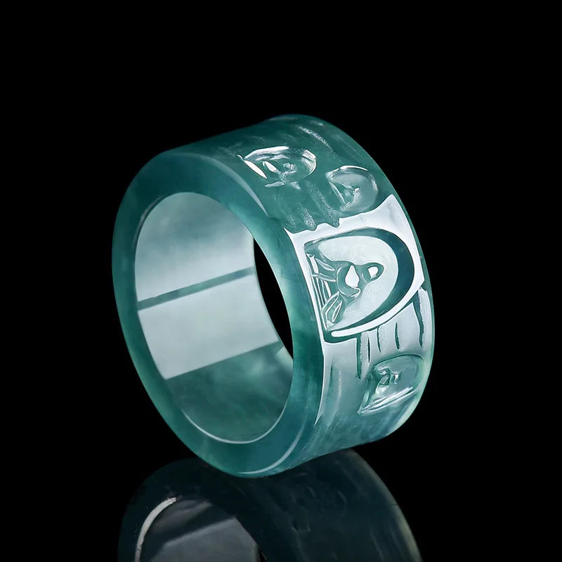 Natural Burmese Jadeite Buddha Ring Luxury Gemstone Designer Jewelry Fashion Charm Amulet Carved Real Jade Gifts for Women