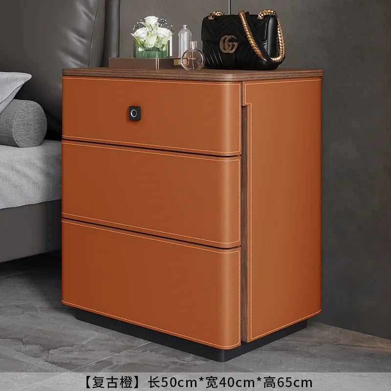 X5-14 saddle leather bedside table safe integrated household bedroom chest jewelry with fingerprint lock storage cabinet