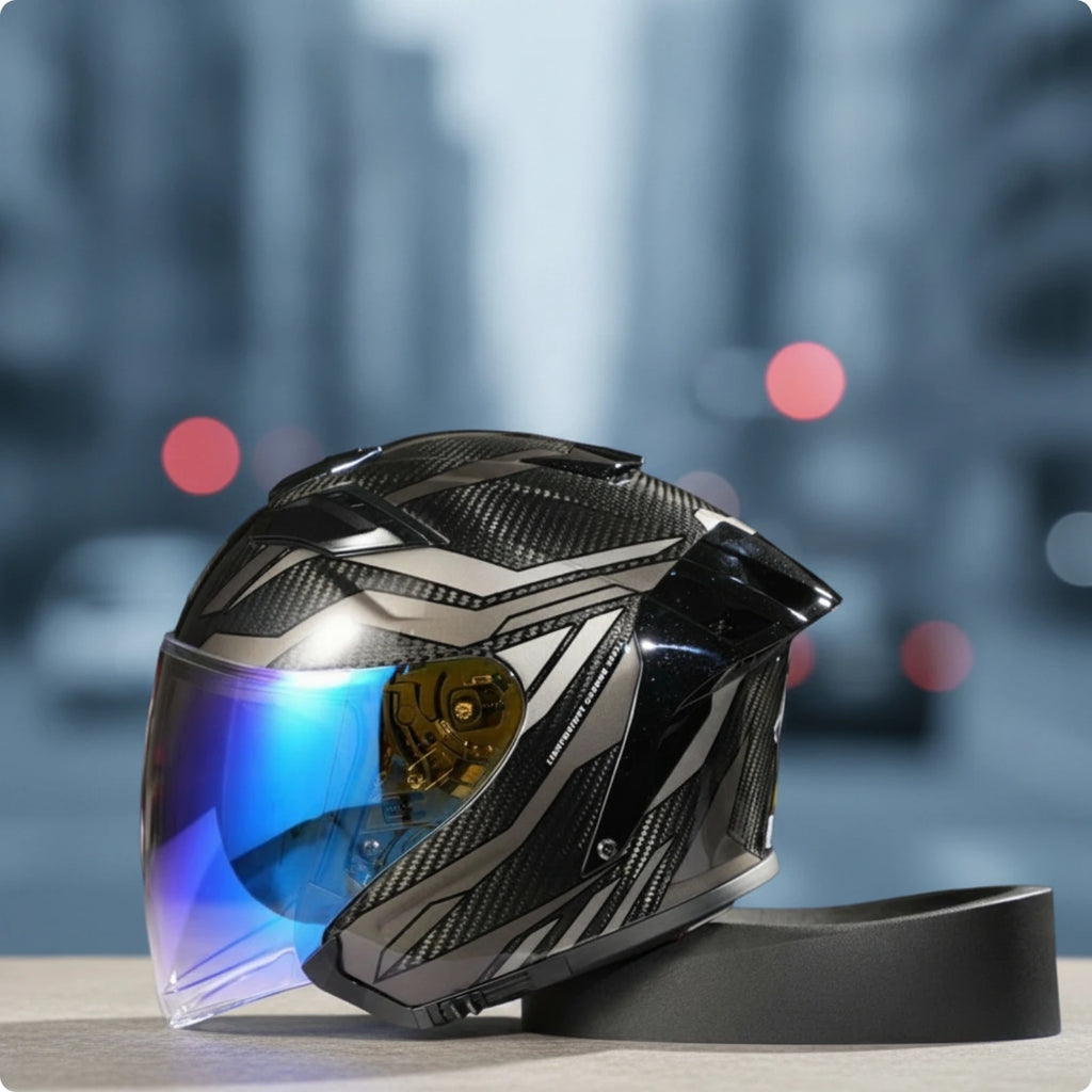 Helmet with Dual Visor Aerodynamic Carbon Fiber Helmet Ventilated Blocking for Motorcyclists, Motorcycle Riding