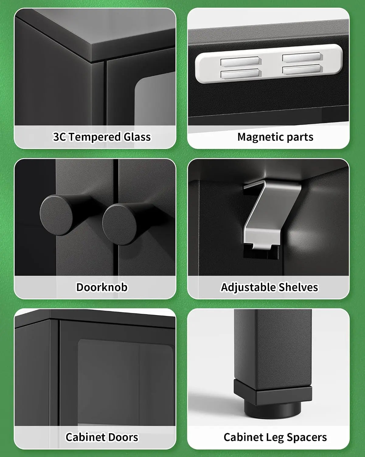Display Cabinet with Glass Doors,67” Metal Display Curio Cabinet with Glass Doors and 4 Adjustable Shelves for, Customized