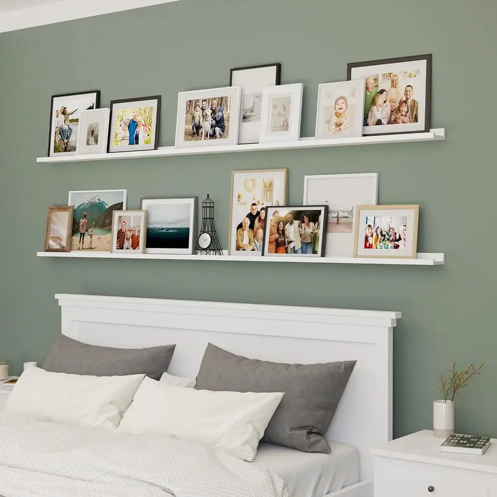 White 84" Picture Ledge Shel or Living Room Decor, loating Shelves or Bedroom, Hallway Wall, Long Shel, Set of 2