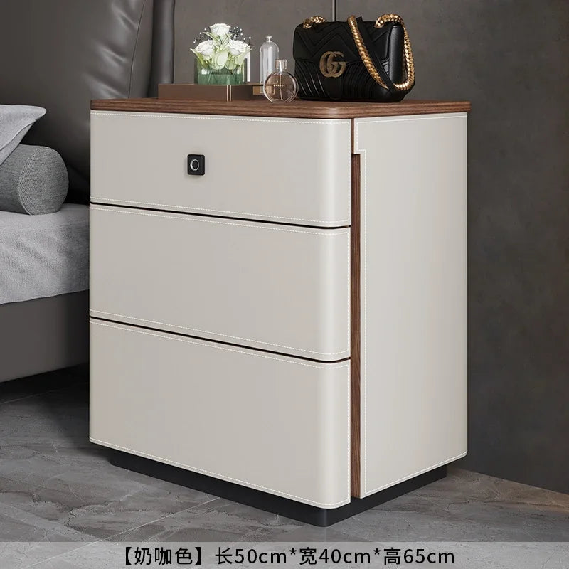X5-14 saddle leather bedside table safe integrated household bedroom chest jewelry with fingerprint lock storage cabinet