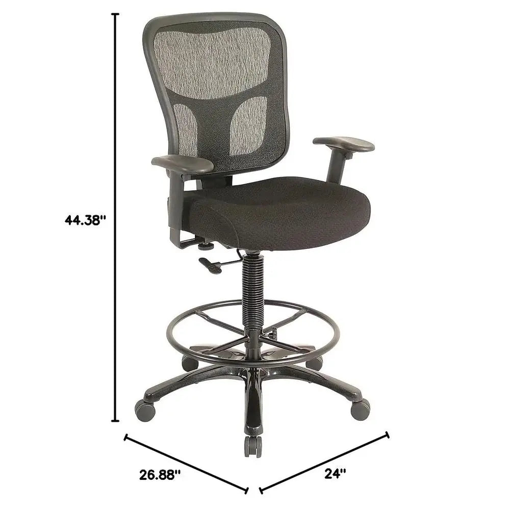 TP8200 Fabric Drafting Stool with Backrest and Footrest with Lumbar Support, Black