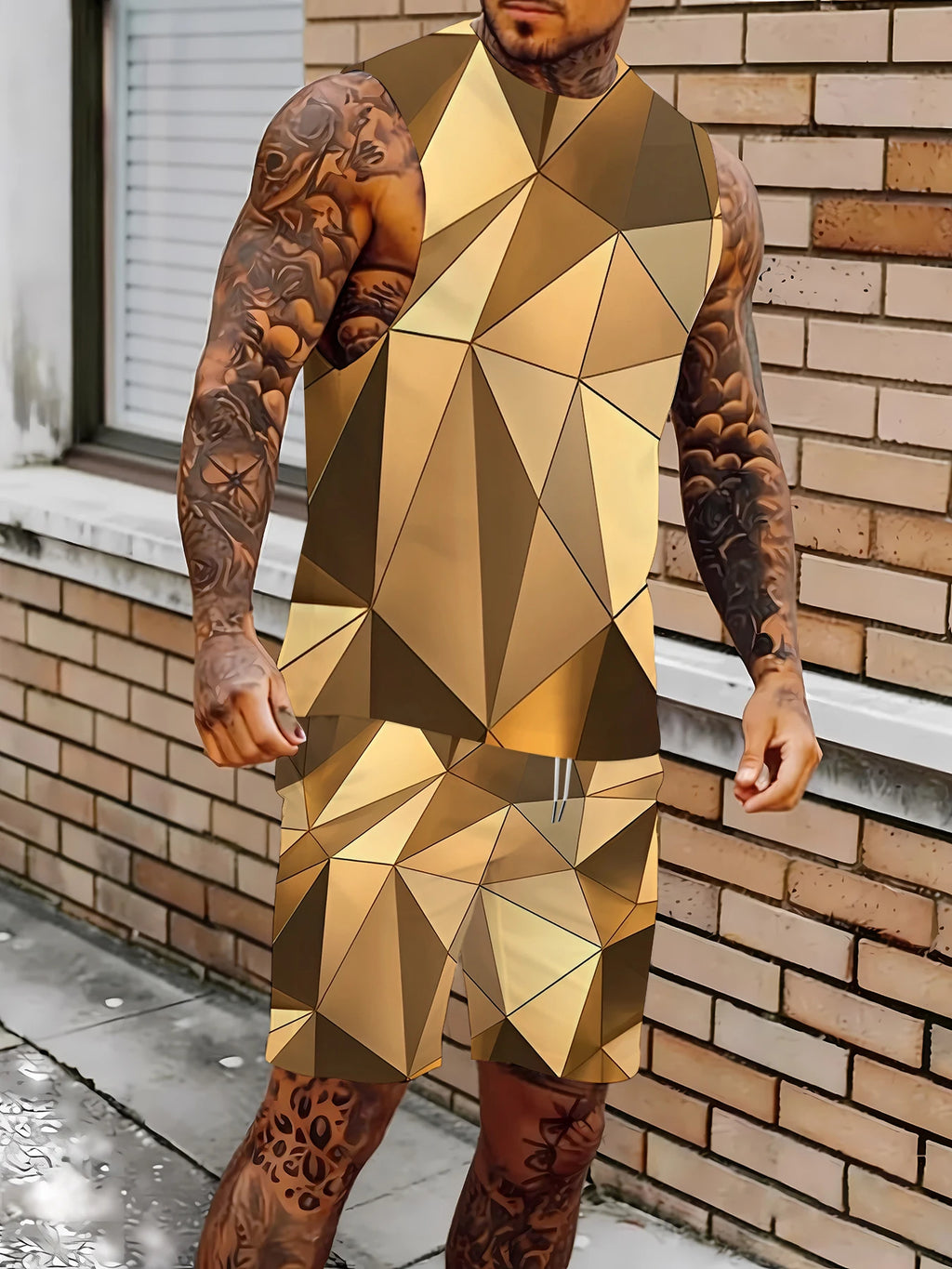 Men's Athletic Tank Top and Shorts Set Lightweight Polyester Sports Suit for Running and Jogging