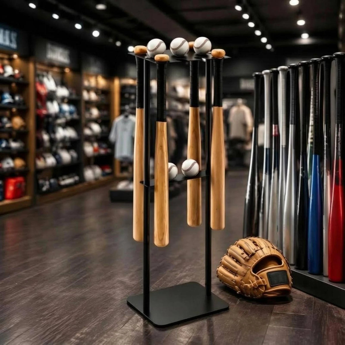 Metal Baseball Display Rack Mobile Baseball Club Storage Rack Floor Club Holder Free Standing Space Saving for Home Gym