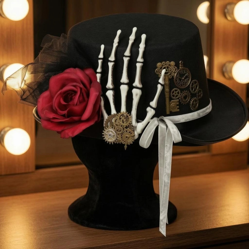 Gothic Steampunk Hat Gear Accents Gothic Top Hat Headwear Tulle Trim