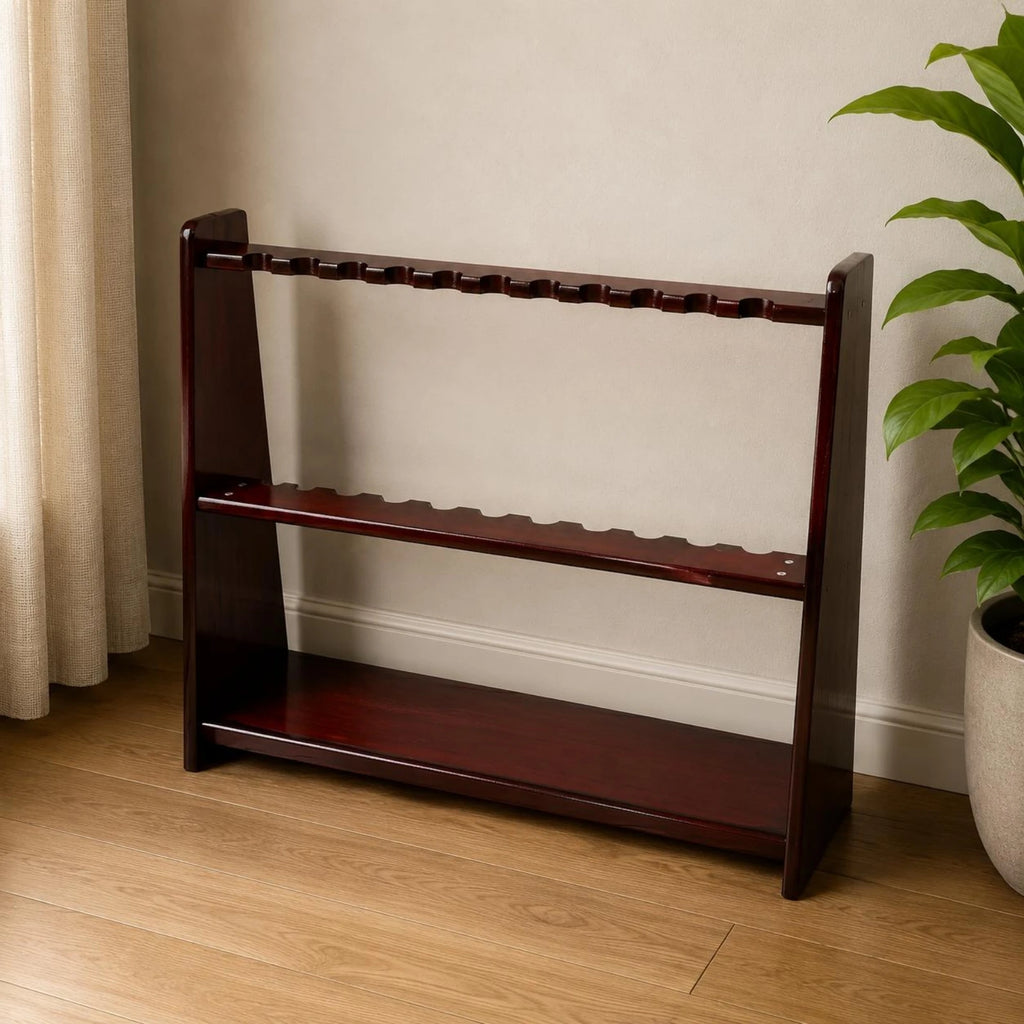 Floor-Standing Cue Rack Freestanding Wood Cue Rack Pool Stick Holder Rounded Corners Game Room Storage Trapezoid Profile