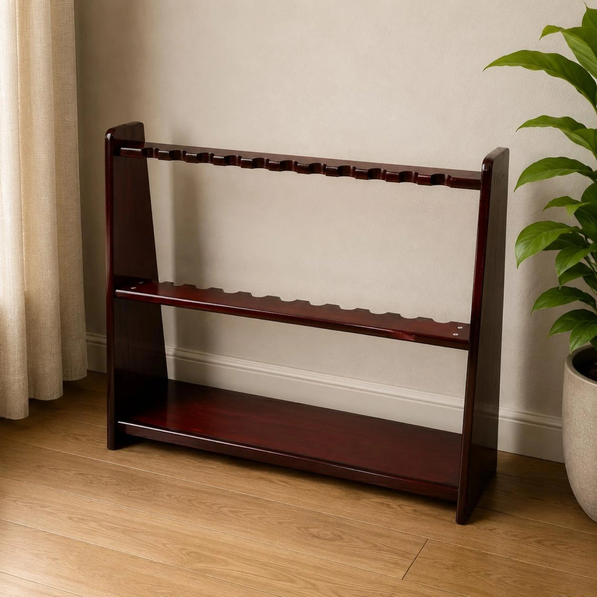 Floor-Standing Cue Rack Freestanding Wood Cue Rack Pool Stick Holder Rounded Corners Game Room Storage Trapezoid Profile