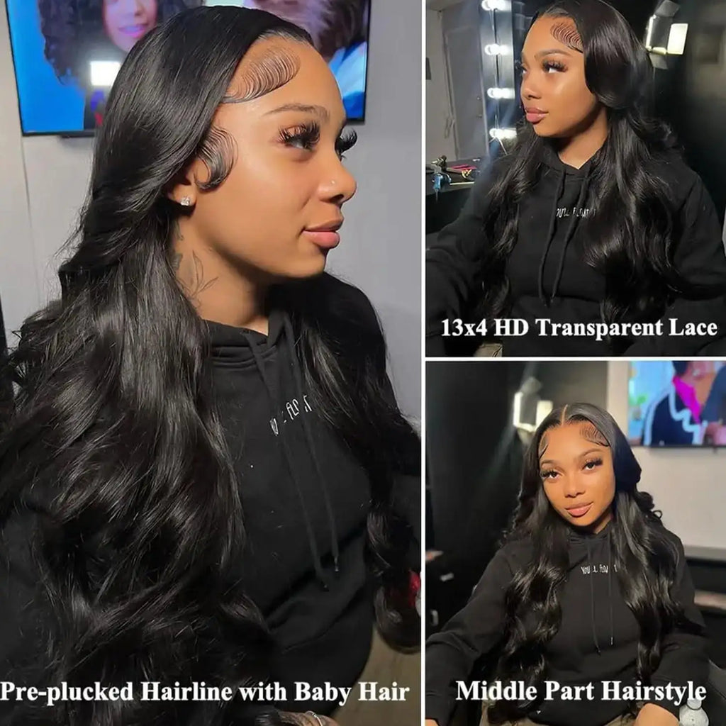 Natural Black Body Wave Human Hair Lace Front Wig